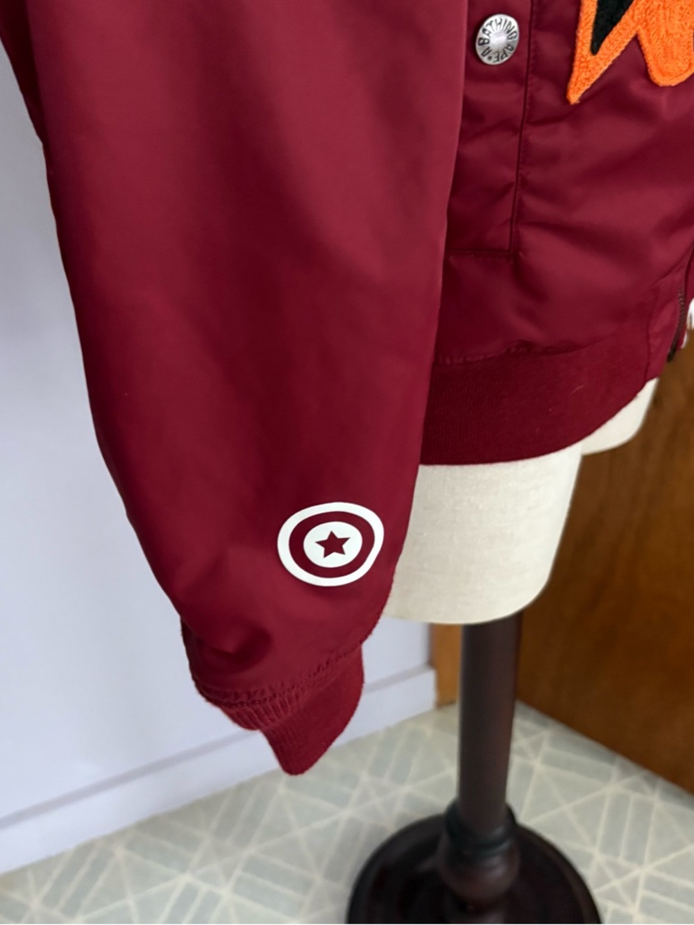 BAPE SHARK sz S Red Maroon Padded Bomber Jacket Bathing Ape Japan - Picture 9 of 16